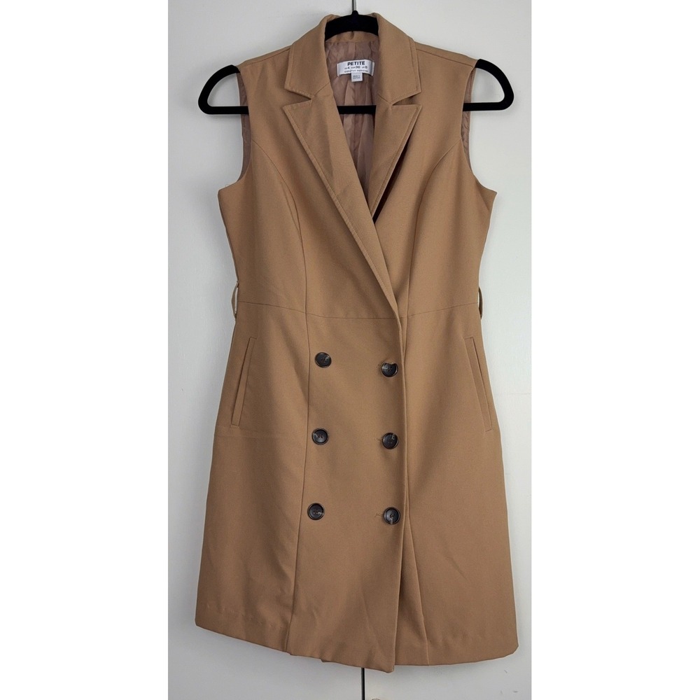 Dorothy Perkins Petite Sleeveless Blazer Dress Camel Tan Double Breasted US 4